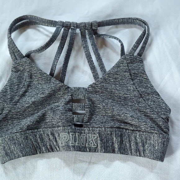 PINK Victoria's Secret Heathered Gray Strappy Sports Bra - Picture 1 of 3